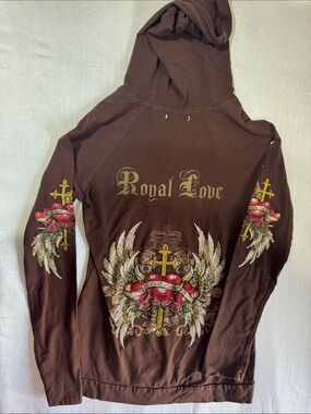 Brown Hooded V-Neck Men's Sweater with Sleeve Graphic/0053